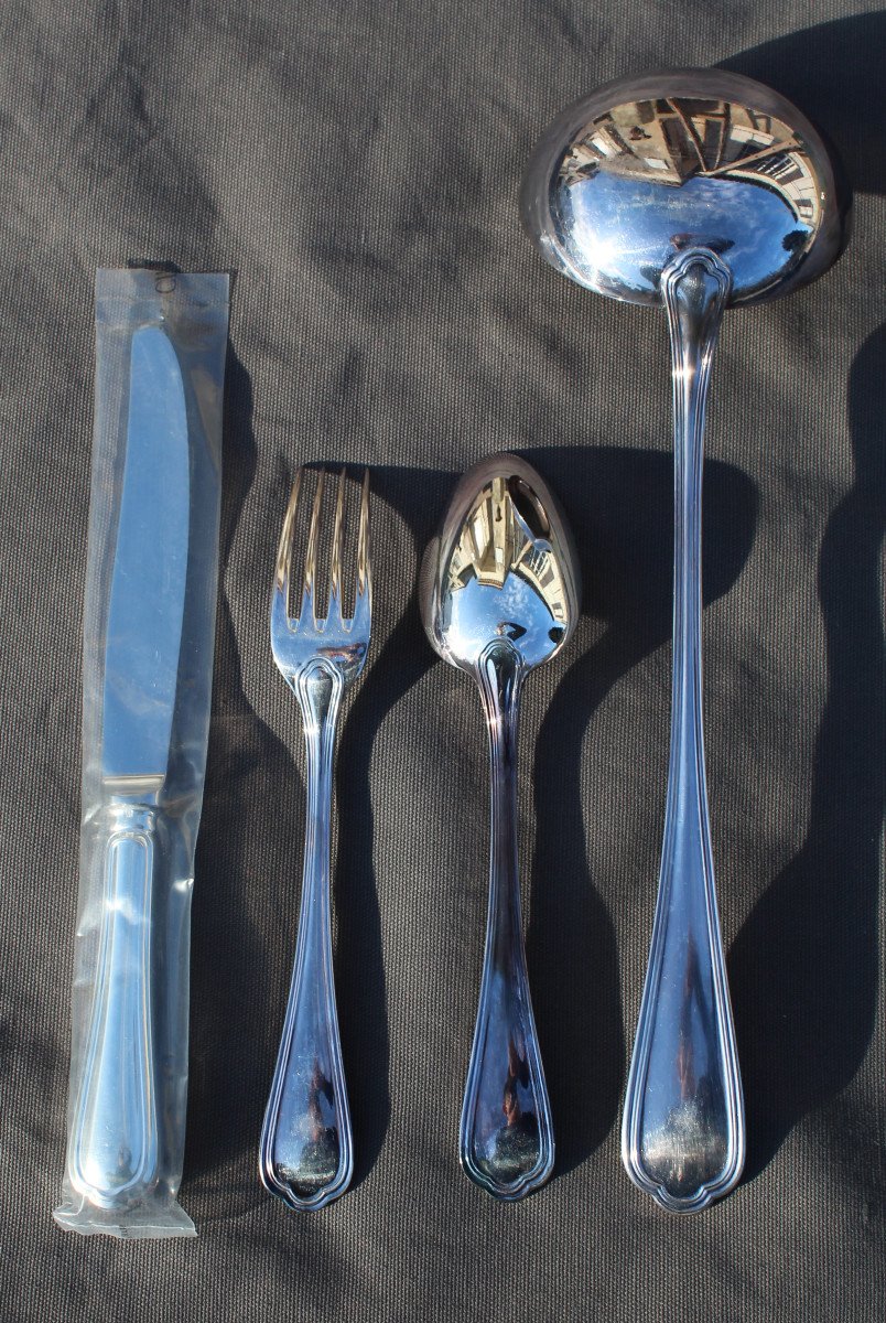 Christofle Silver Metal Cutlery Set Spatours Model 73 Pieces-photo-4