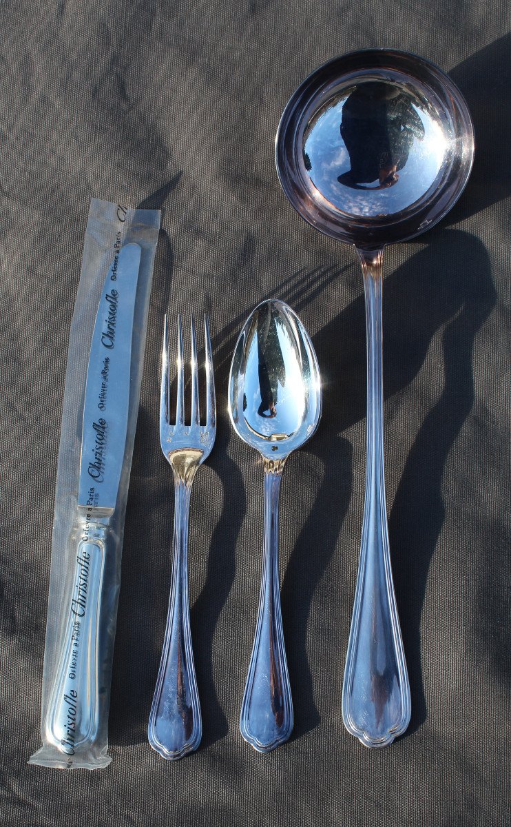 Christofle Silver Metal Cutlery Set Spatours Model 73 Pieces-photo-5