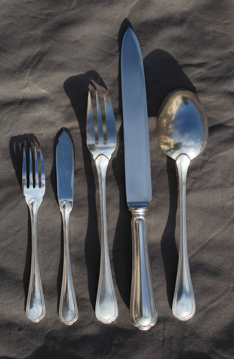 Christofle Silver Metal Cutlery Set Spatours Model 73 Pieces-photo-7