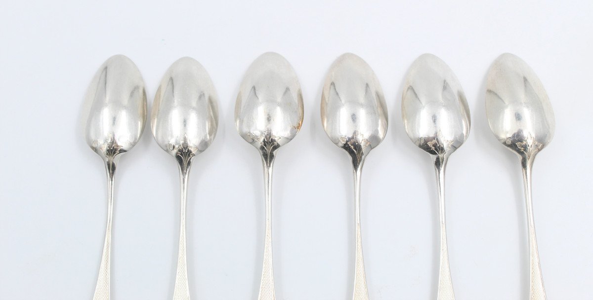 6 Sterling Silver Spoons Minerva Hallmark With Orf Puiforcat Medallion-photo-3