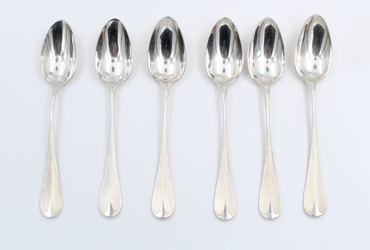 6 Sterling Silver Spoons Minerva Hallmark With Orf Puiforcat Medallion