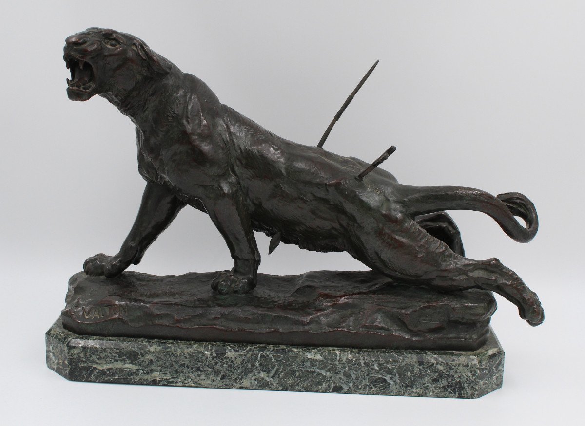 Large Bronze "the Wounded Lioness" By Charles Valton (1851-1918)-photo-7