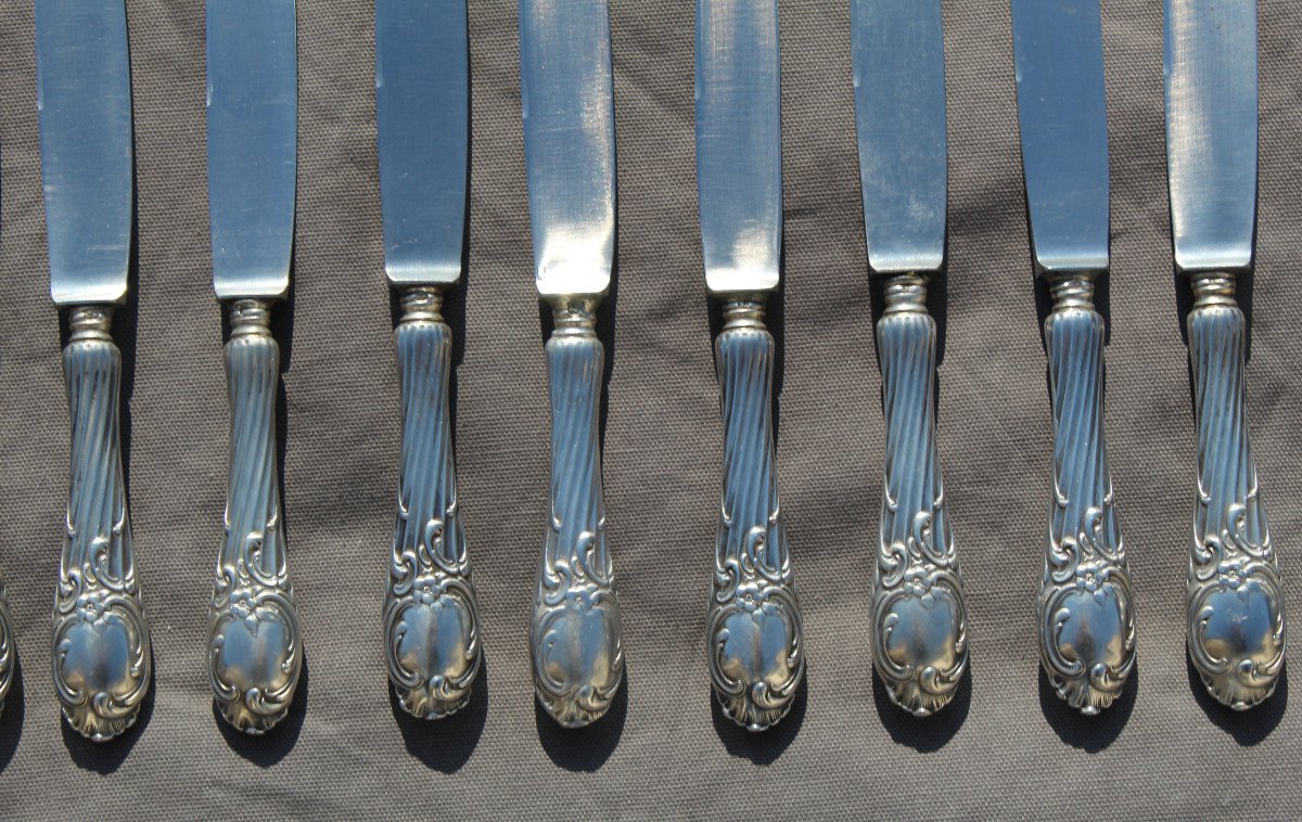 Set Of 12 Russian Rocaille Moscow Silver Knives -photo-1