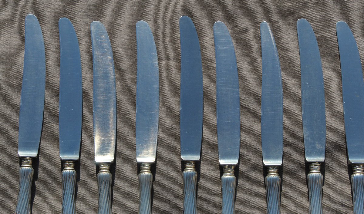 Set Of 12 Russian Rocaille Moscow Silver Knives -photo-2