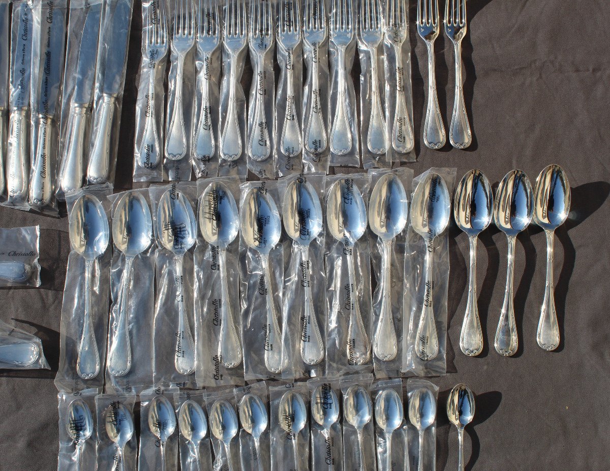 Christofle Cutlery Set Crossed Ribbons Model 50 Pieces In Silver Metal Blister Pack-photo-4