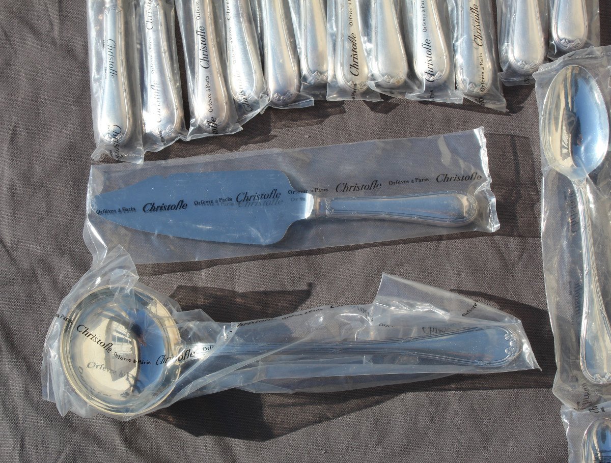 Christofle Cutlery Set Crossed Ribbons Model 50 Pieces In Silver Metal Blister Pack-photo-2