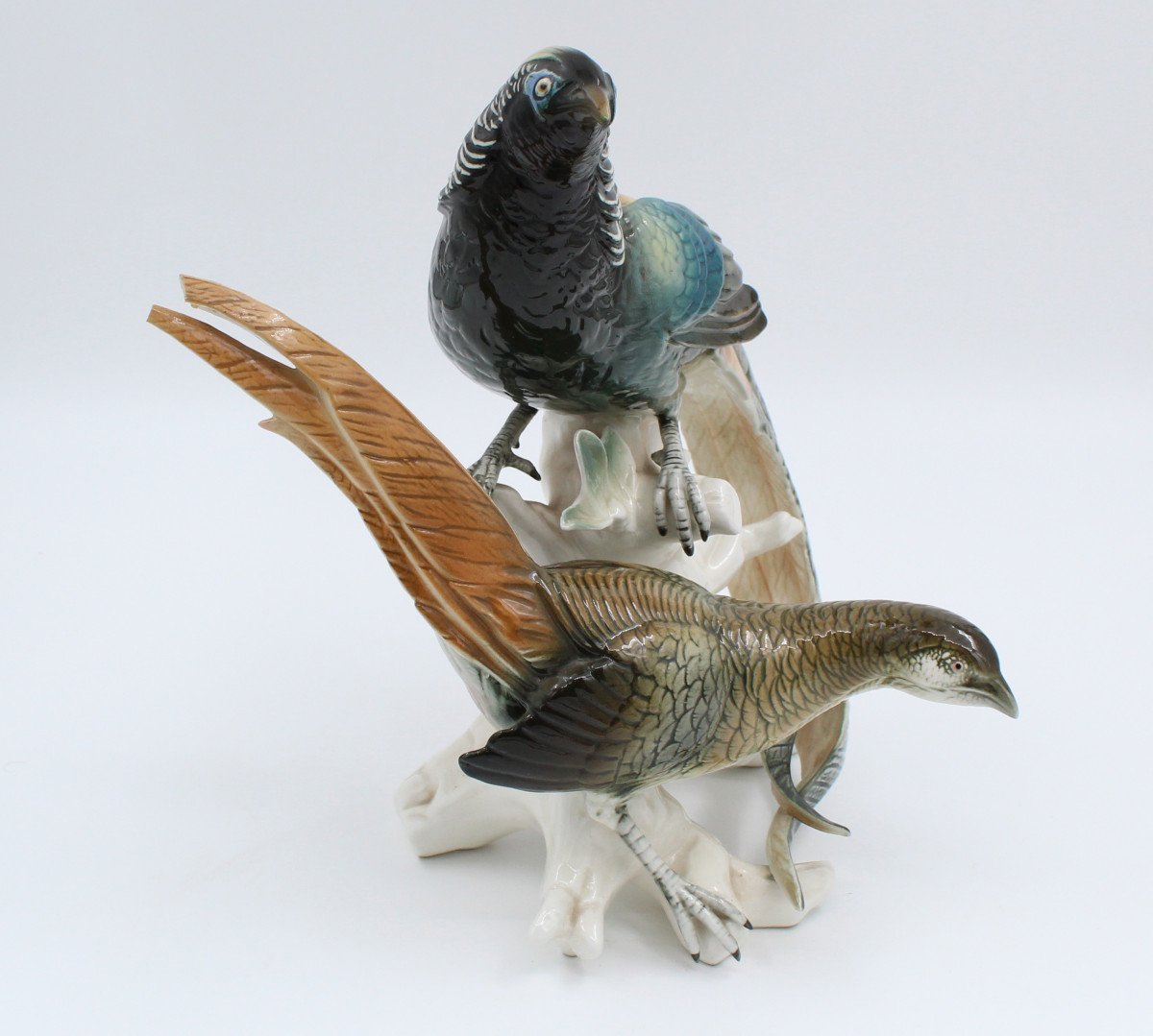 Karl Ens Porcelain Group Enameled With 2 Pheasants-photo-2