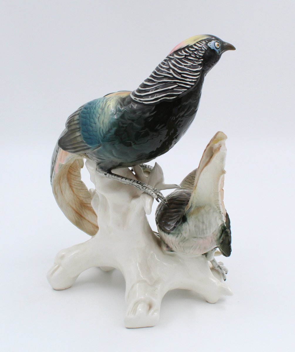 Karl Ens Porcelain Group Enameled With 2 Pheasants-photo-3