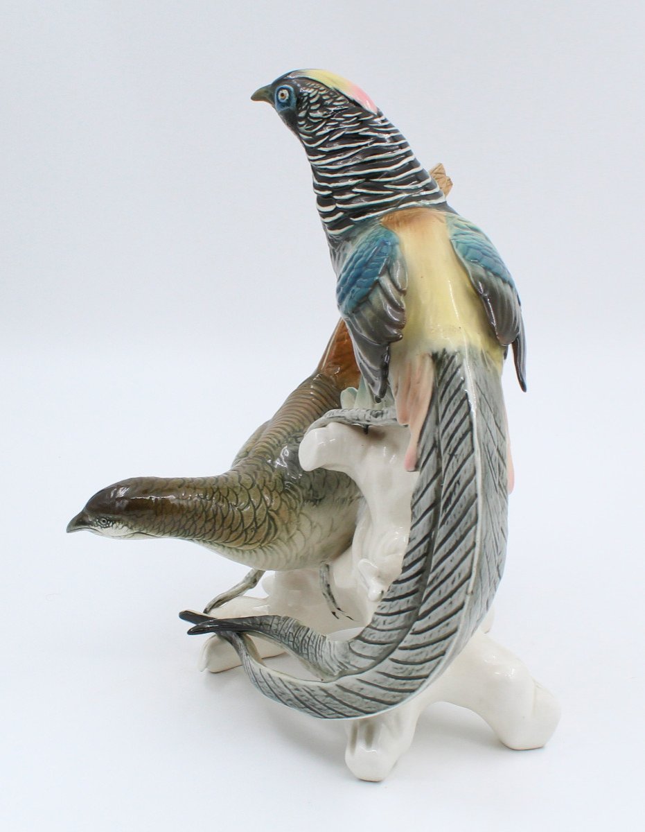 Karl Ens Porcelain Group Enameled With 2 Pheasants-photo-2