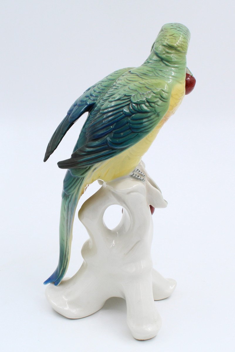 Karl Ens Porcelain Bird Enameled Saxe Parakeet H = 25 Cm-photo-3