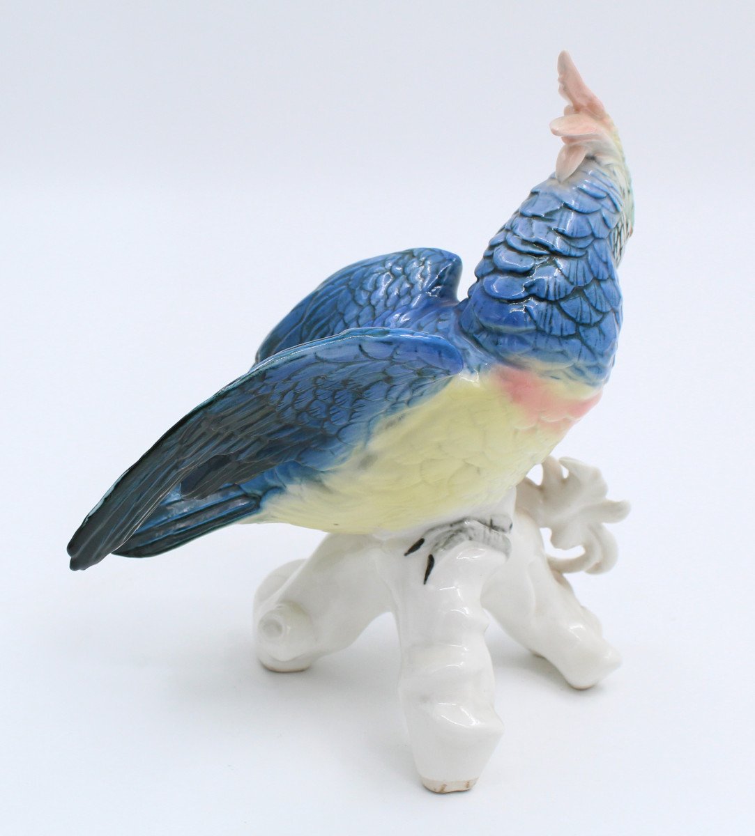 Karl Ens Oiseau En Porcelaine émaillé Saxe Perroquet Cacatoes H = 23 Cm-photo-3