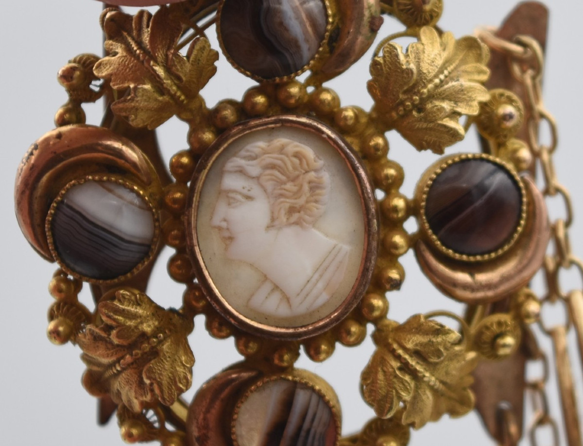 Antique Cameo Bracelet Agate And Pomponne 19th Century Napoleon III-photo-4