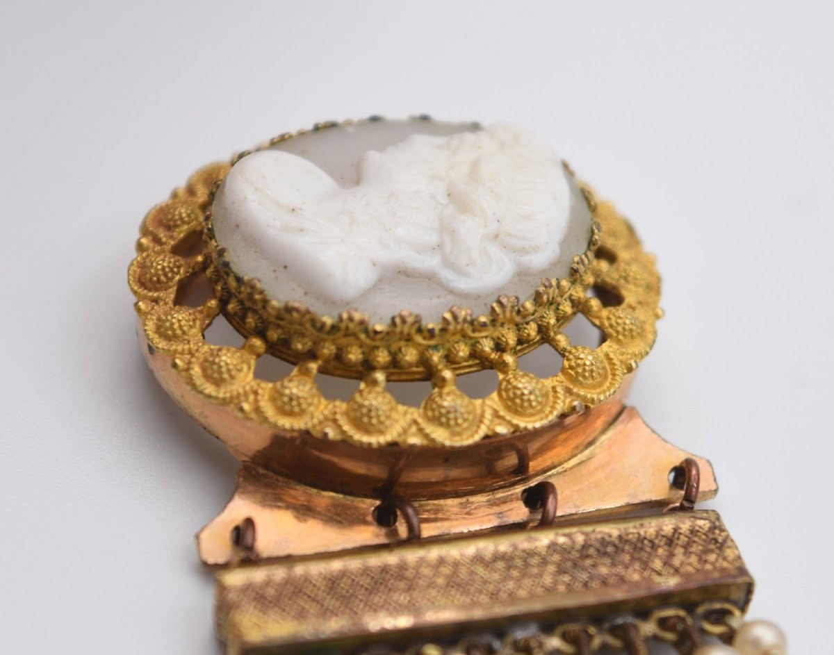 Antique Cameo Bracelet With Pomponne And Pearls, 19th Century, Napoleon III-photo-5