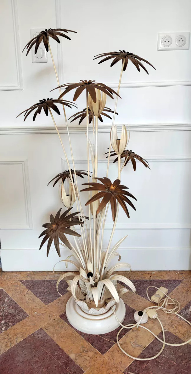 Lampadaire Bouquet De Fleurs à 5 Lumières Par Hans Kogl, Maison Jansen, Hollywood Regency