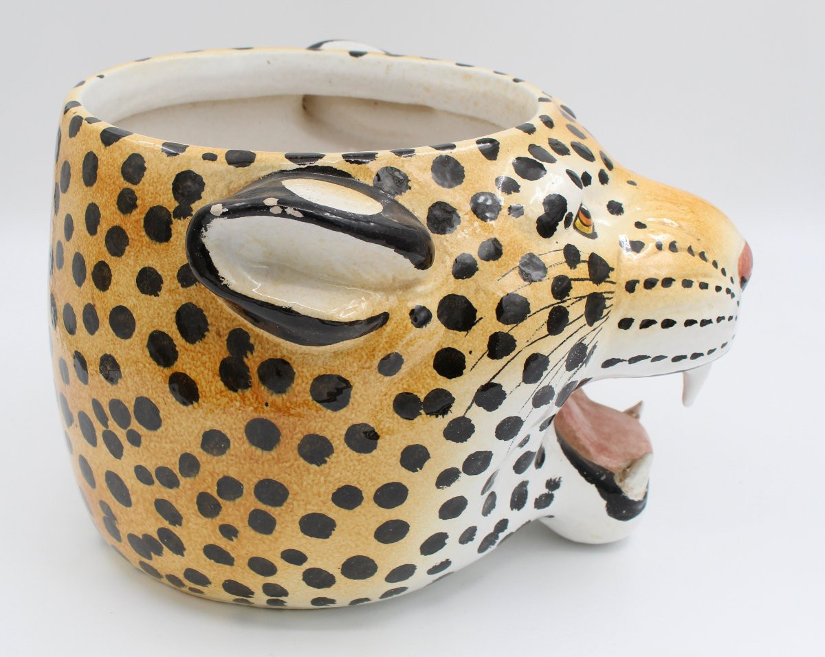 Large Italian Ceramic Leopard Planter-photo-2