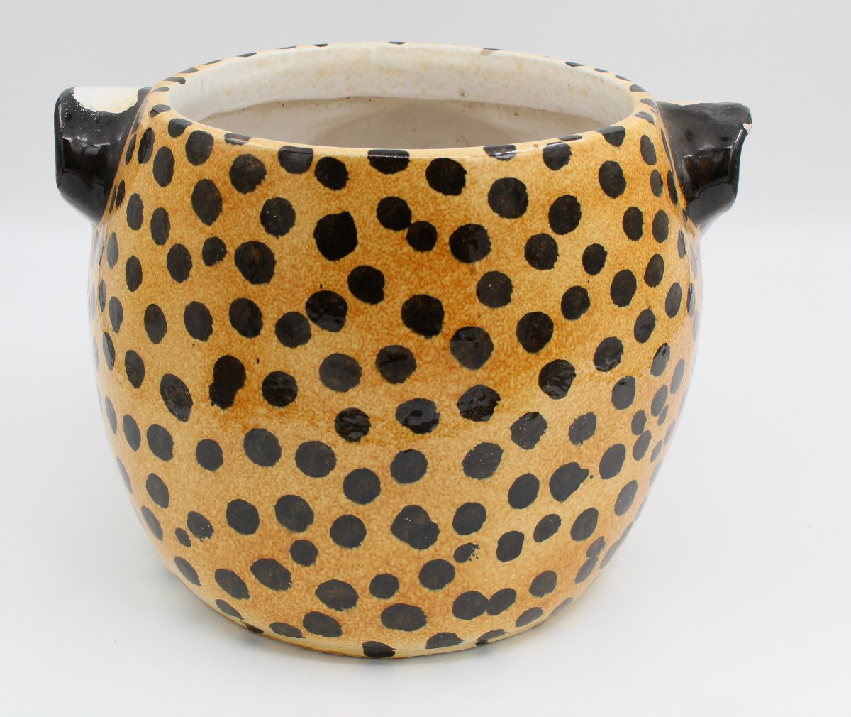 Large Italian Ceramic Leopard Planter-photo-3