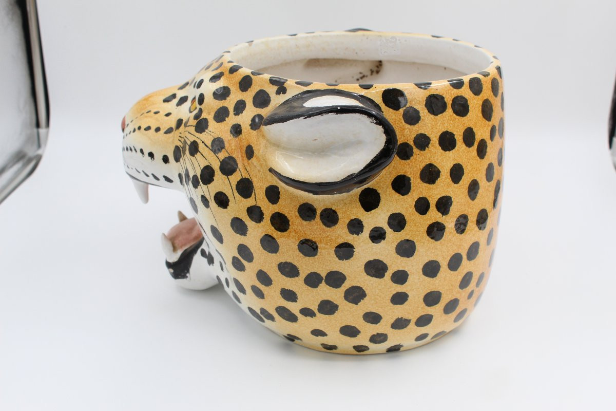 Large Italian Ceramic Leopard Planter-photo-4