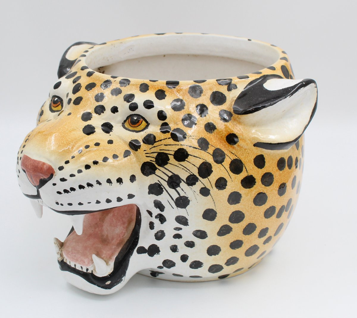 Large Italian Ceramic Leopard Planter-photo-1