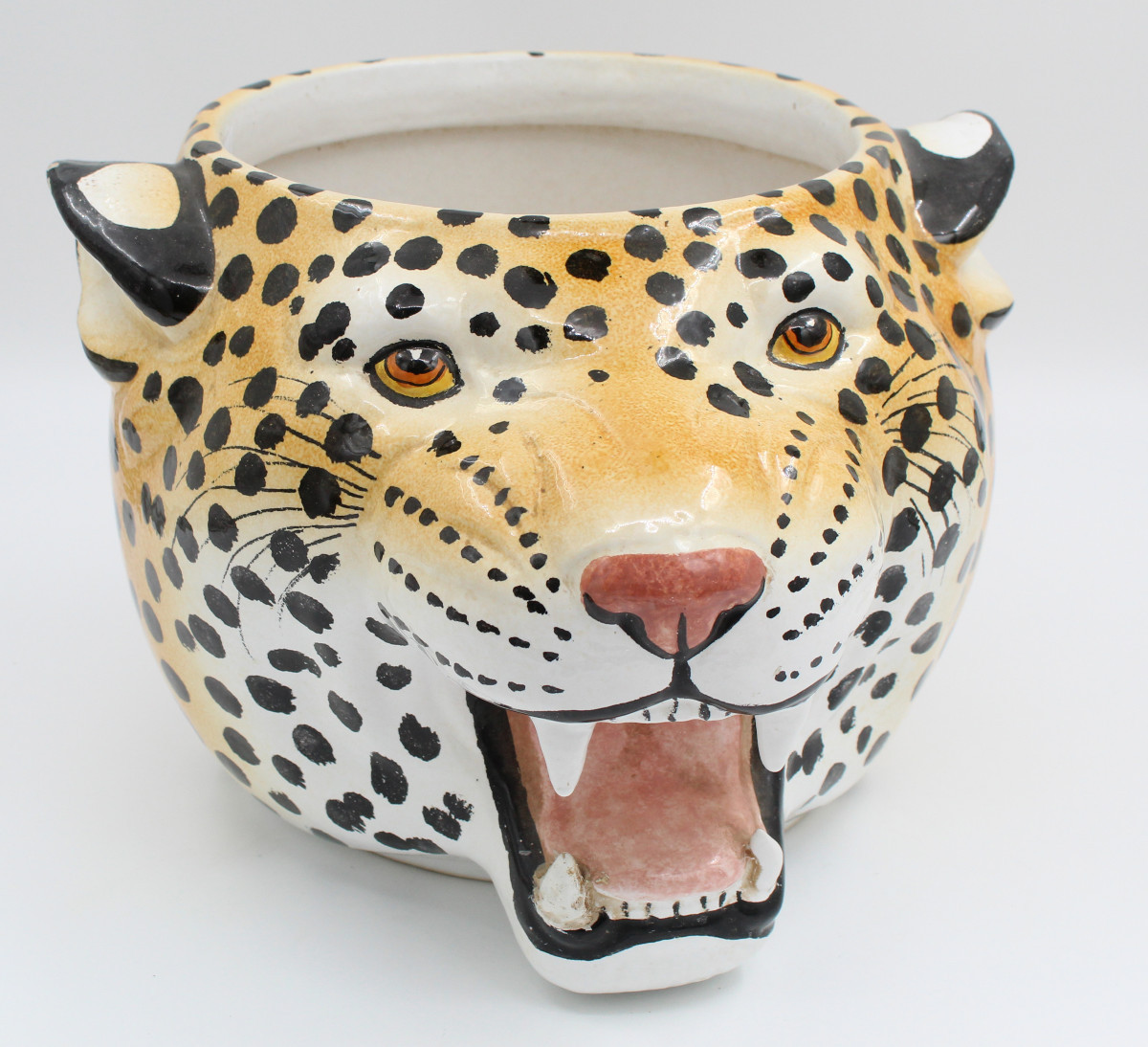 Large Italian Ceramic Leopard Planter