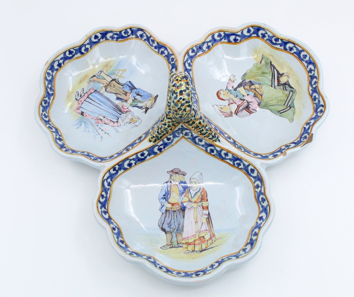 Quimper Porquier Beautiful Earthenware Bowl Beggar's Dish Diameter 32 Cm-photo-4