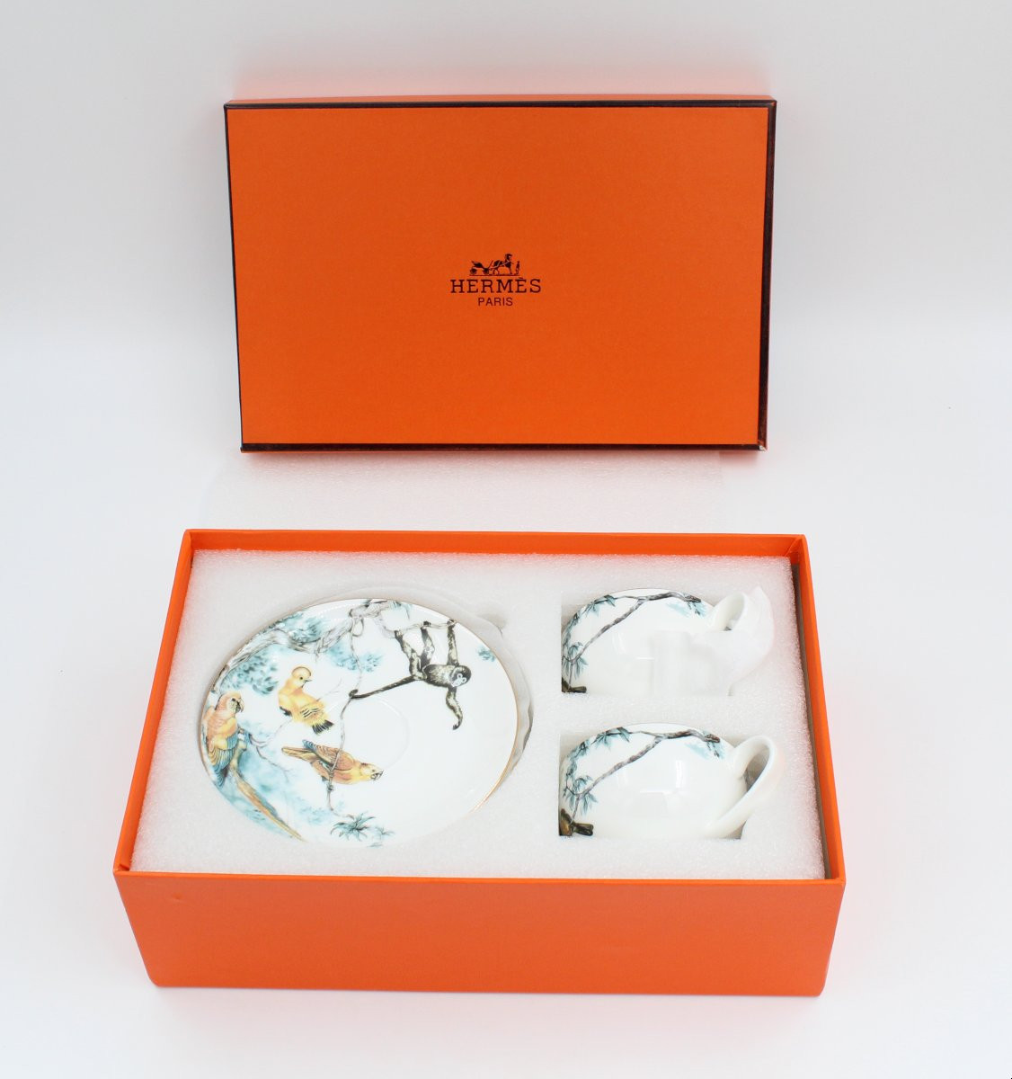 Hermes Pair Of Equator Notebook Tea Cups And Saucers With Box-photo-2