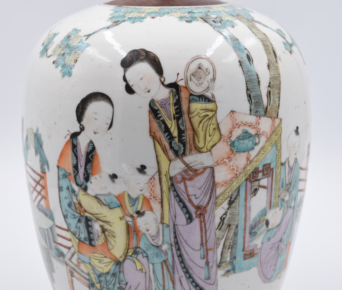 Pot Ovoide Couvert En Porcelaine De Chine XIX &egrave;me Qing-photo-2