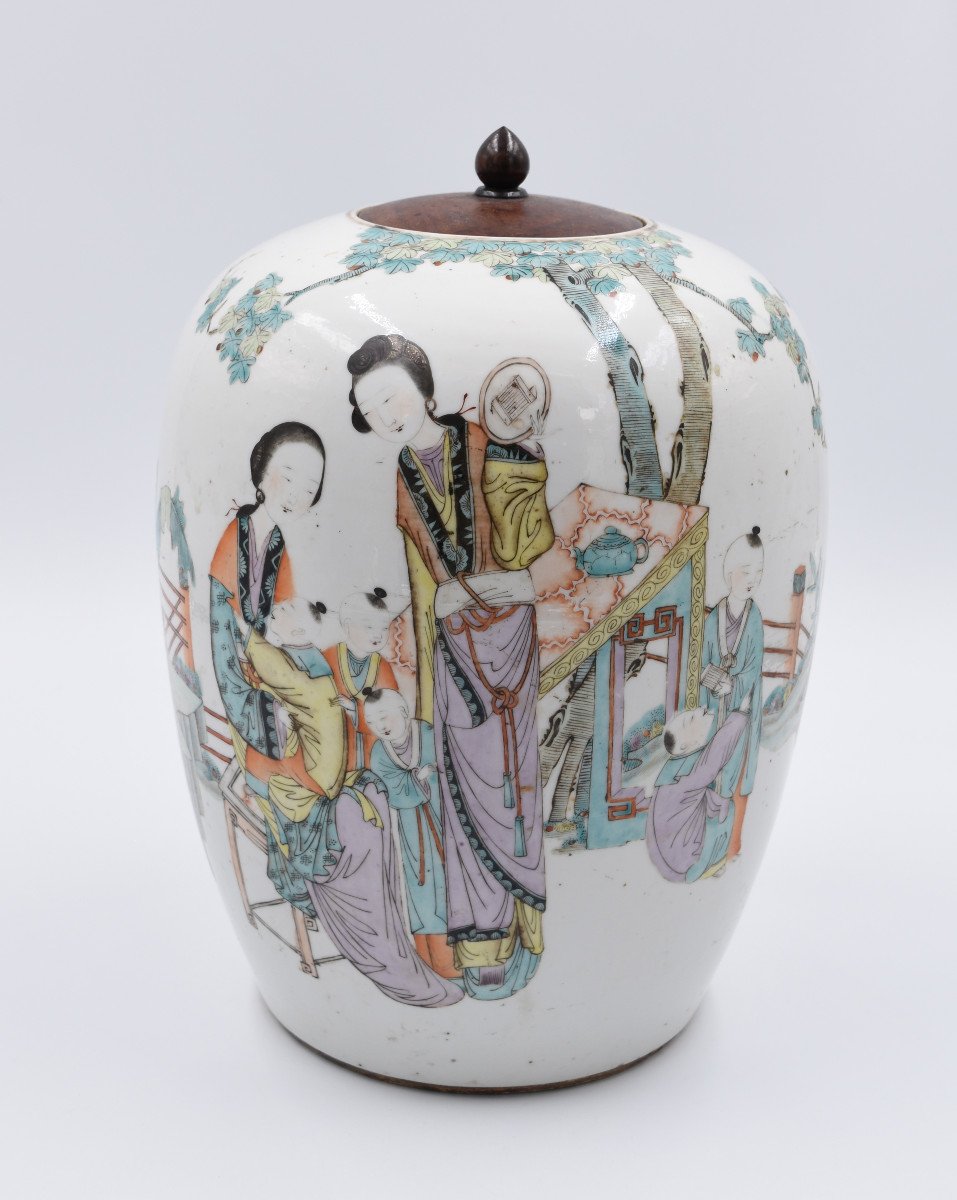 Pot Ovoide Couvert En Porcelaine De Chine XIX &egrave;me Qing-photo-4