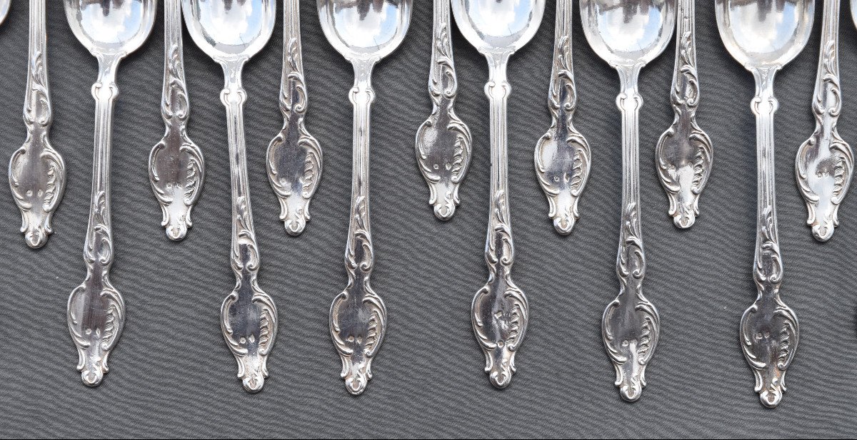 18 Cuilleres A Cafe Argent Massif Mini Poincon Rocaille Louis XV Coffee Spoon-photo-3