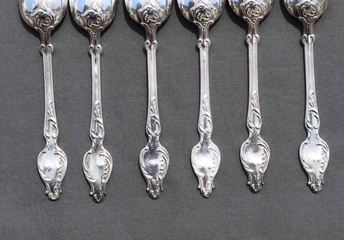 18 Cuilleres A Cafe Argent Massif Mini Poincon Rocaille Louis XV Coffee Spoon-photo-2