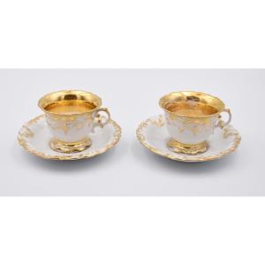 Pair Of Cups And Under Cups In Paris Porcelain Louis Philippe XIX