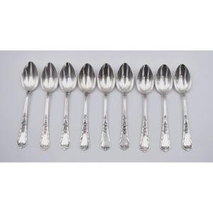 9 Small Spoons In 800 Silver Art Nouveau Swiss Goldsmith Jezler Muguet