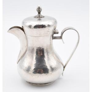 Large Marabout Tea Pot In Sterling Silver Hammered Poincon 800