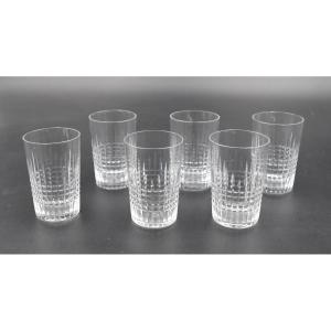 6 Gobelets 8 Cm Signés En Cristal Taillé De Baccarat Nancy 