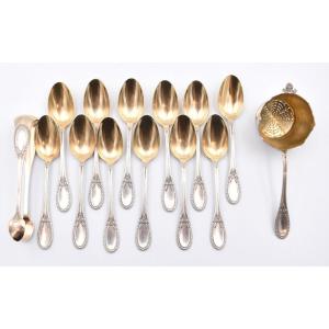 Coffee Service + Spoons + Sugar Tongs + Tea Strainer In Sterling Silver Minerva Hénin &cie