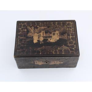 Boite Coffret En Laque De Chine Dore Canton XIX Eme