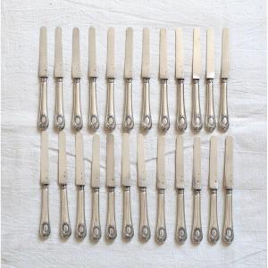 Set Of 24 Knives With Silver Handles And Blades, Minerva Hallmark And Medallions