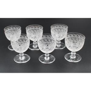 6 Baccarat Crystal Glasses Rohan Model H = 7.5 Cm