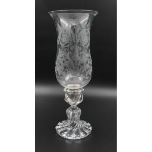 Baccarat Crystal Tealight Holder With Engraved Foliage Decor H= 40.5 Cm