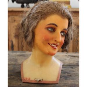 Bust Of A Woman In Wax With Polychrome Patina By Pierre Imans, Early 20th Century