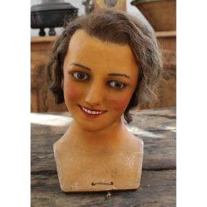 Bust Of A Brunette Woman In Wax With Polychrome Patina By Pierre Imans Early 20th Century