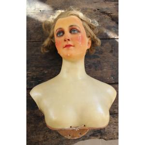 Large Bust Of A Woman In Wax With Polychrome Patina By Pierre Imans Early 20th Century