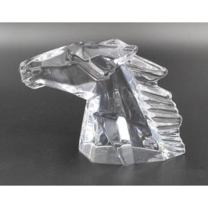 Daum France Signed Crystal Horse Head