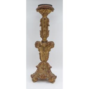 Pique Cierge Candelabra Candle Holder In Carved And Gilded Wood 18th Century 