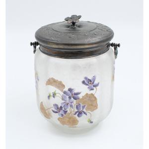 Legras Gallia Frosted Glass Biscuit Bucket With Flower Decor