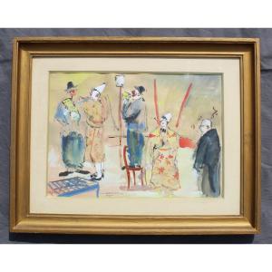 Tableau Dessin - Aquarelle L. J. Chareyre XX Eme Rabat Maroc Grand Prix 1956