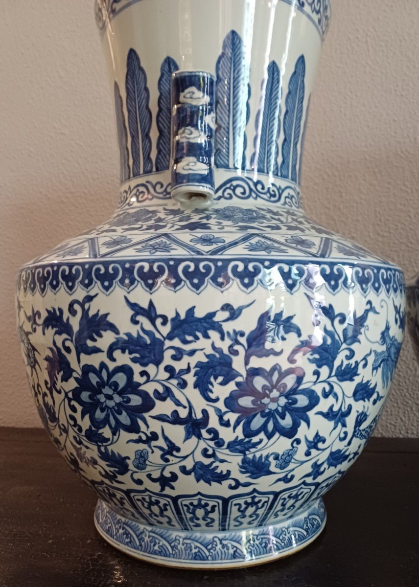 Paire De Grands Vases En Porcelaine Bleu-blanc, Chine, XXe Siècle.-photo-2