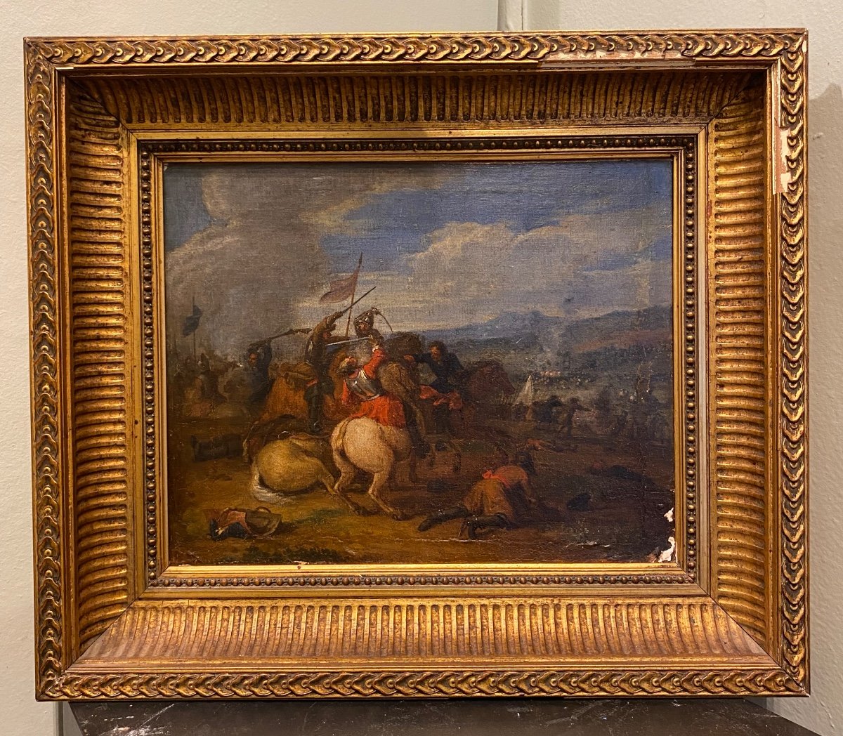 Ecole Française XVII Scène De Bataille « choc Des Cavaleries » Tableau Ancien-photo-2