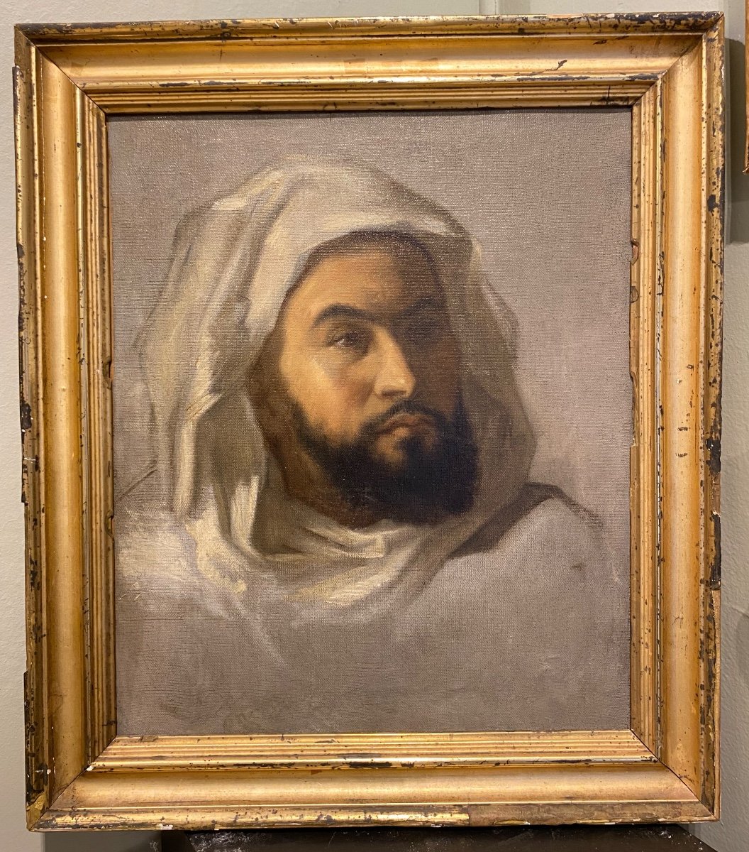 Ecole Française XIX Portrait Homme Arabe Tableau Ancien Orientalisme-photo-2