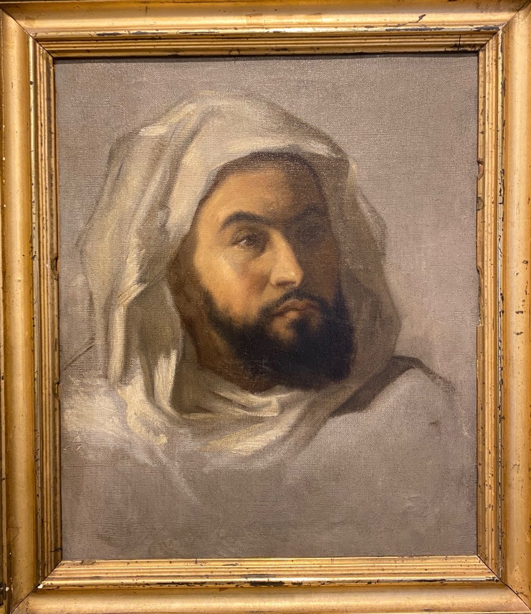 Ecole Française XIX Portrait Homme Arabe Tableau Ancien Orientalisme