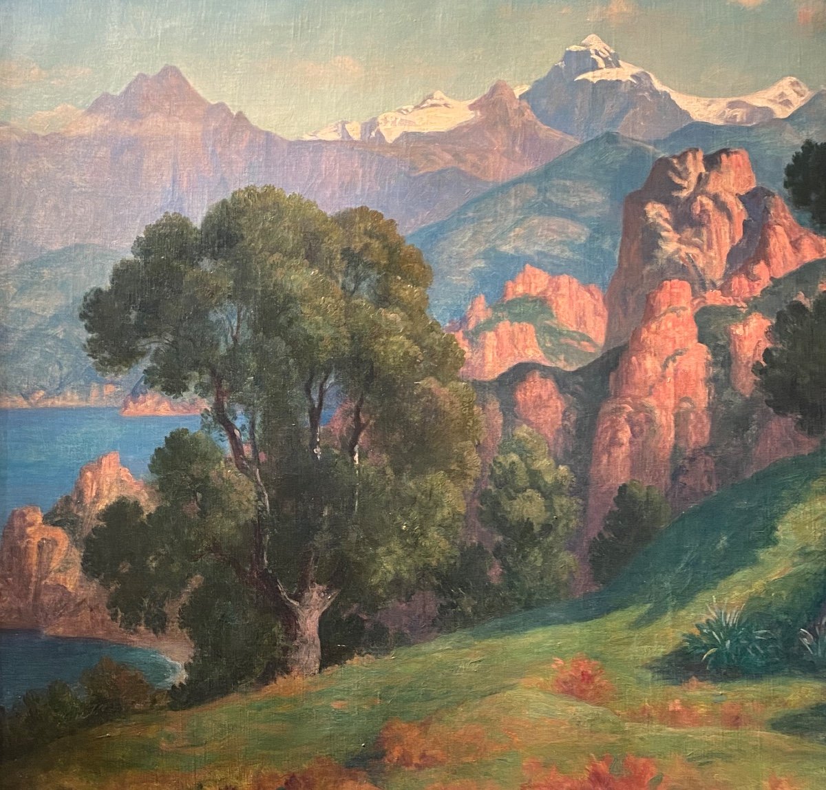 René Ménard (1862-1930), Attribué à, Talloires (Alpes) Grand Tableau Symbolisme Fin XIXe-photo-2